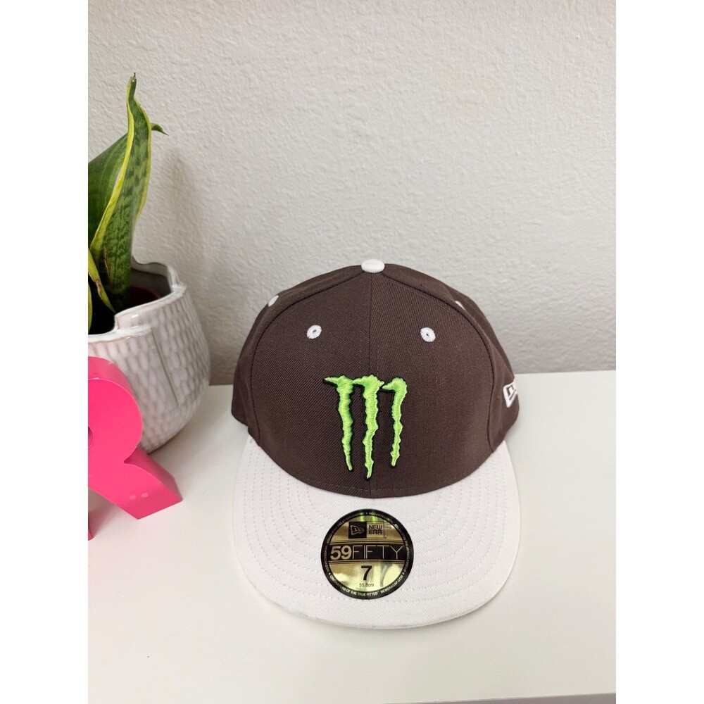 Monster Energy New Era 59FIFTY Fitted Hat Brown White Size 7 55.8cm Cap